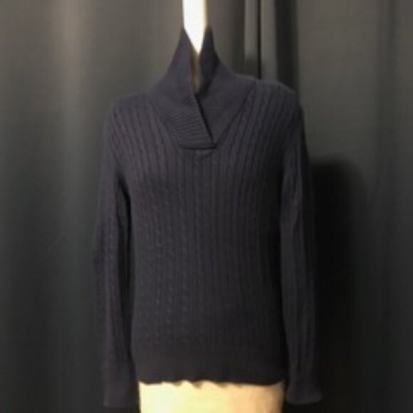 Blue Shawl Collar 100% Cotton Pullover Sweater - Picture 1 of 2